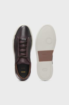 Gary trainers in brushed leather with elastic laces, Dark Red