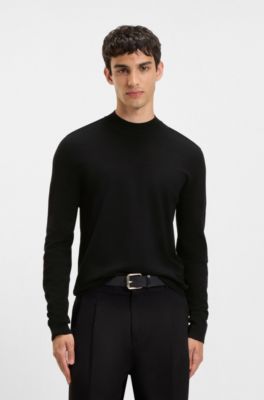 Slim-Fit Pullover mit hohem Ausschnitt, Schwarz