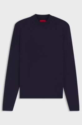 Maglione slim fit con scollatura alta, Blu scuro