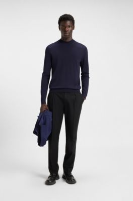 Slim-fit sweater with high neckline, Dark Blue