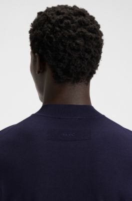 Maglione slim fit con scollatura alta, Blu scuro