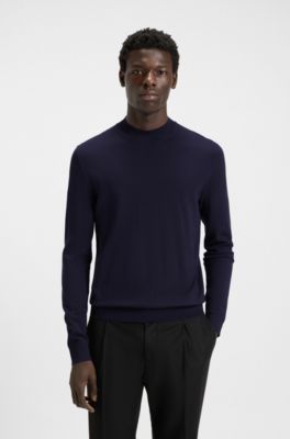 Slim-fit sweater with high neckline, Dark Blue