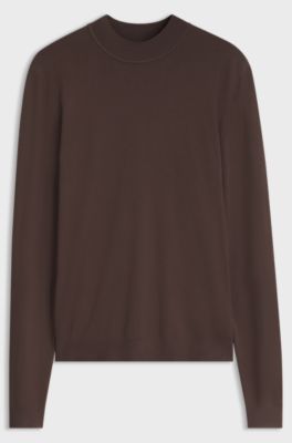 Slim-fit sweater with high neckline, Dark Brown