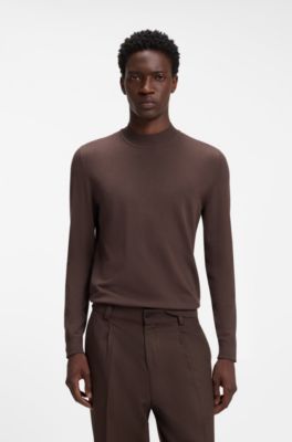 Slim-fit sweater with high neckline, Dark Brown
