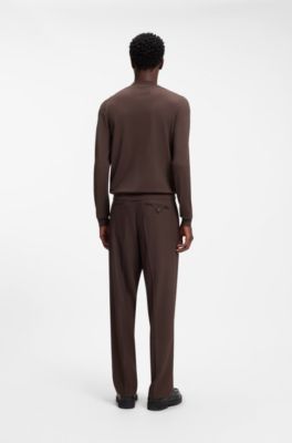 Slim-fit sweater with high neckline, Dark Brown