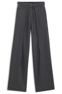 Wide-leg belted jeans with front pleats, Dark Grey