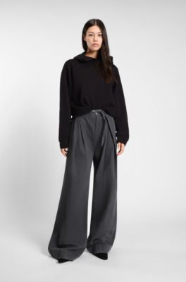 Wide-leg belted jeans with front pleats, Dark Grey
