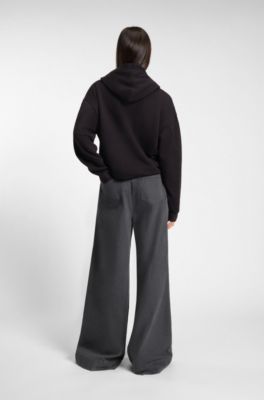 Wide-leg belted jeans with front pleats, Dark Grey