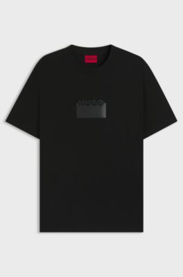 Cotton-jersey T-shirt with rubber logo print, Black