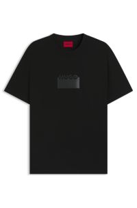 Cotton-jersey T-shirt with rubber logo print, Black