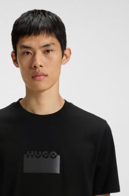 Cotton-jersey T-shirt with rubber logo print, Black