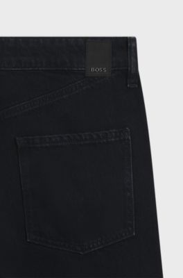 Barrel-leg jeans in blue-black soft denim, Dark Blue