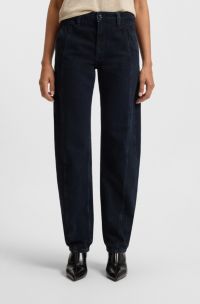 Barrel-leg jeans in blue-black soft denim, Dark Blue