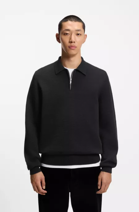 Zip-neck knit polo in interlock cotton
