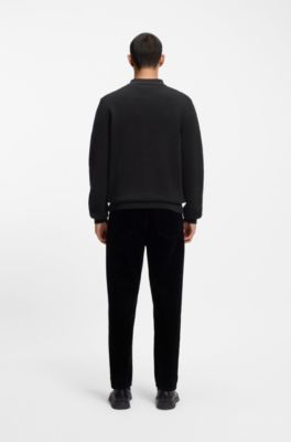 Zip-neck knit polo in interlock cotton, Black