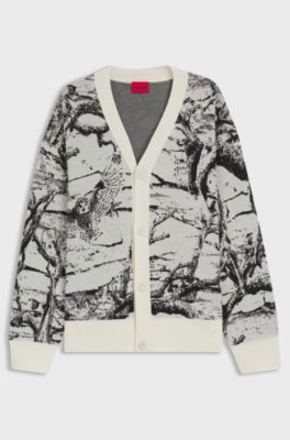 Oversized-fit cardigan with jacquard pattern, Patterned