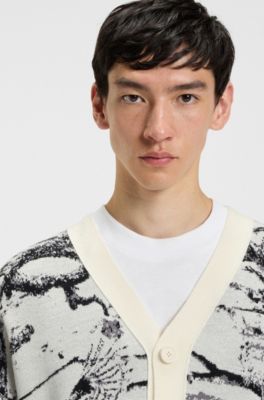 Oversized-fit cardigan with jacquard pattern, Patterned