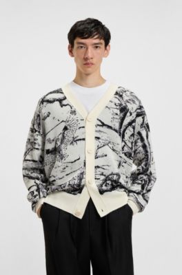 Oversized-fit cardigan with jacquard pattern, Patterned