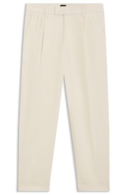 Tapered-fit trousers in cotton-blend twill, Natural