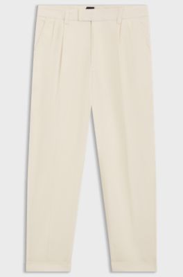 Tapered-fit trousers in cotton-blend twill, Natural