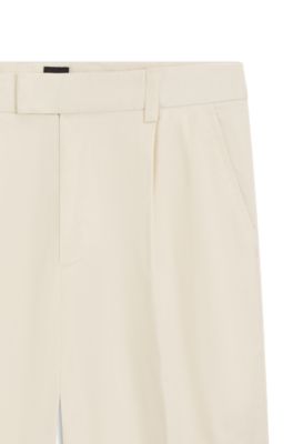 Tapered-fit trousers in cotton-blend twill, Natural