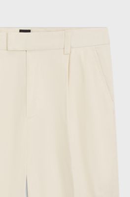 Tapered-fit trousers in cotton-blend twill, Natural