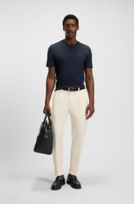 Tapered-fit trousers in cotton-blend twill, Natural