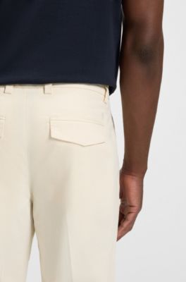 Tapered-fit trousers in cotton-blend twill, Natural
