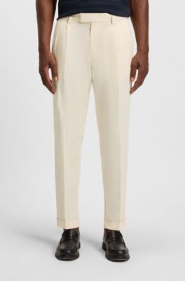 Tapered-fit trousers in cotton-blend twill, Natural
