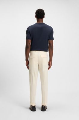 Tapered-fit trousers in cotton-blend twill, Natural