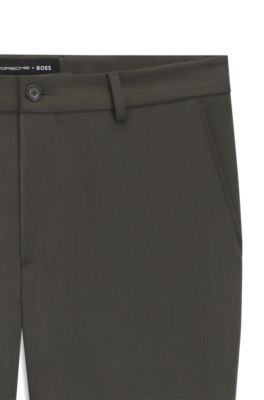 Porsche x BOSS modern-fit trousers in stretch satin, Dark Grey