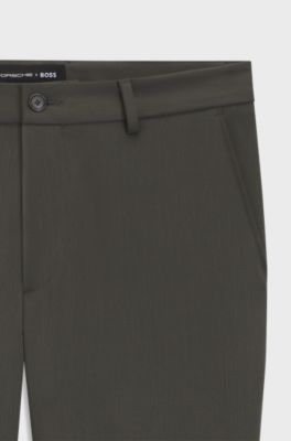 Porsche x BOSS modern-fit trousers in stretch satin, Dark Grey