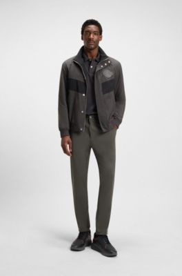 Porsche x BOSS modern-fit trousers in stretch satin, Dark Grey