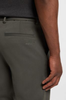 Porsche x BOSS modern-fit trousers in stretch satin, Dark Grey