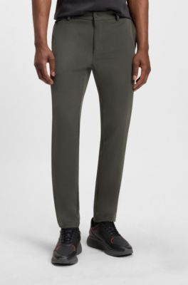 Porsche x BOSS modern-fit trousers in stretch satin, Dark Grey