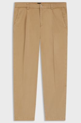 Tapered-fit trousers in stretch twill, Beige