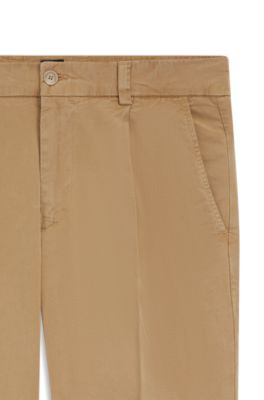 Pantalones tapered fit en sarga el&aacute;stica, Beige