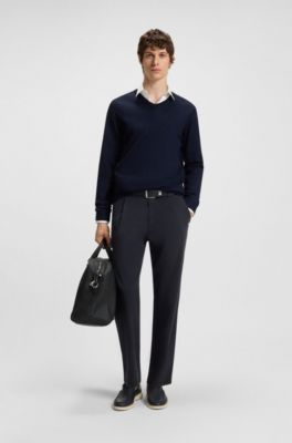 Tapered-fit trousers in stretch twill, Dark Blue