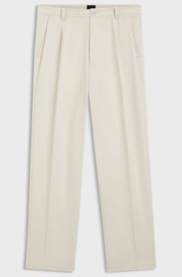 Relaxed-fit trousers in cotton twill, Natural
