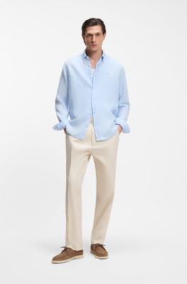 Relaxed-fit trousers in cotton twill, Natural