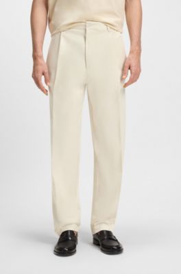 Bukser med relaxed fit i bomuldstwill, Hvid