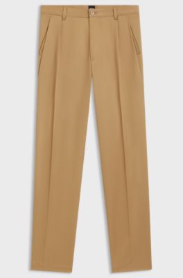 Relaxed fit-byxor i bomullstwill, Beige