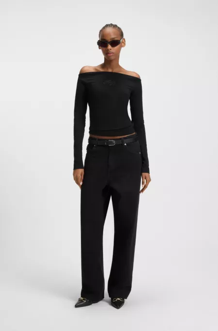 Stretch-cotton top with rhinestone logo