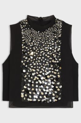 Regular-fit blouse with sequin embellishments, Black