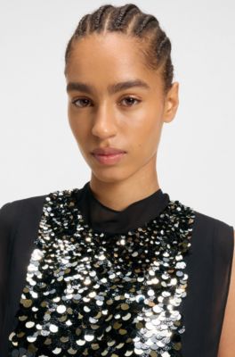 Regular-fit blouse with sequin embellishments, Black