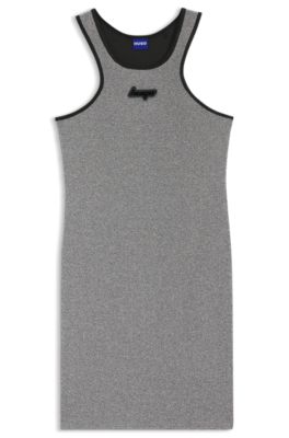 Sparkling-jersey racer-back dress with silicone logo badge, Silver
