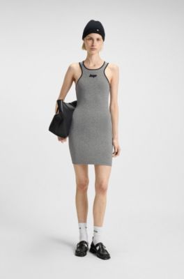 Sparkling-jersey racer-back dress with silicone logo badge, Silver