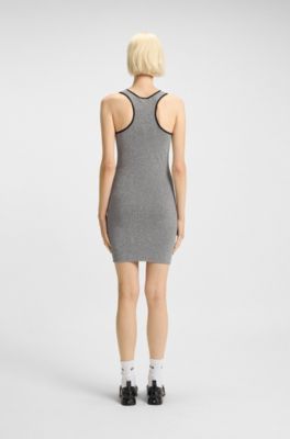 Sparkling-jersey racer-back dress with silicone logo badge, Silver