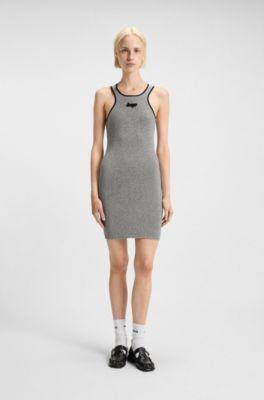 Vestido de punto brillante con espalda cruzada e insignia de logo de silicona, Plata