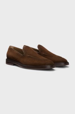 Suede loafers with leather piping, Dark Brown